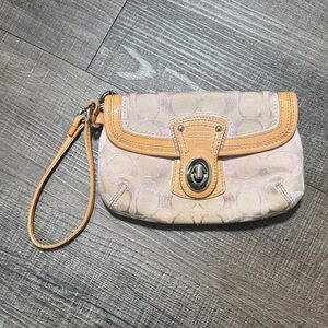Coach Beige and Tan Wristlet